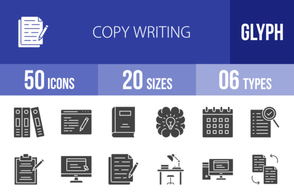 50 Copy Writing Glyph Icons for Modern Design Needs