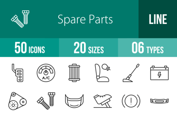 50 Spare Parts Line Icons: Essential Design Assets