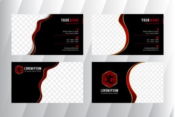 Red and Gold Modern Business Card: Wave Style on Black